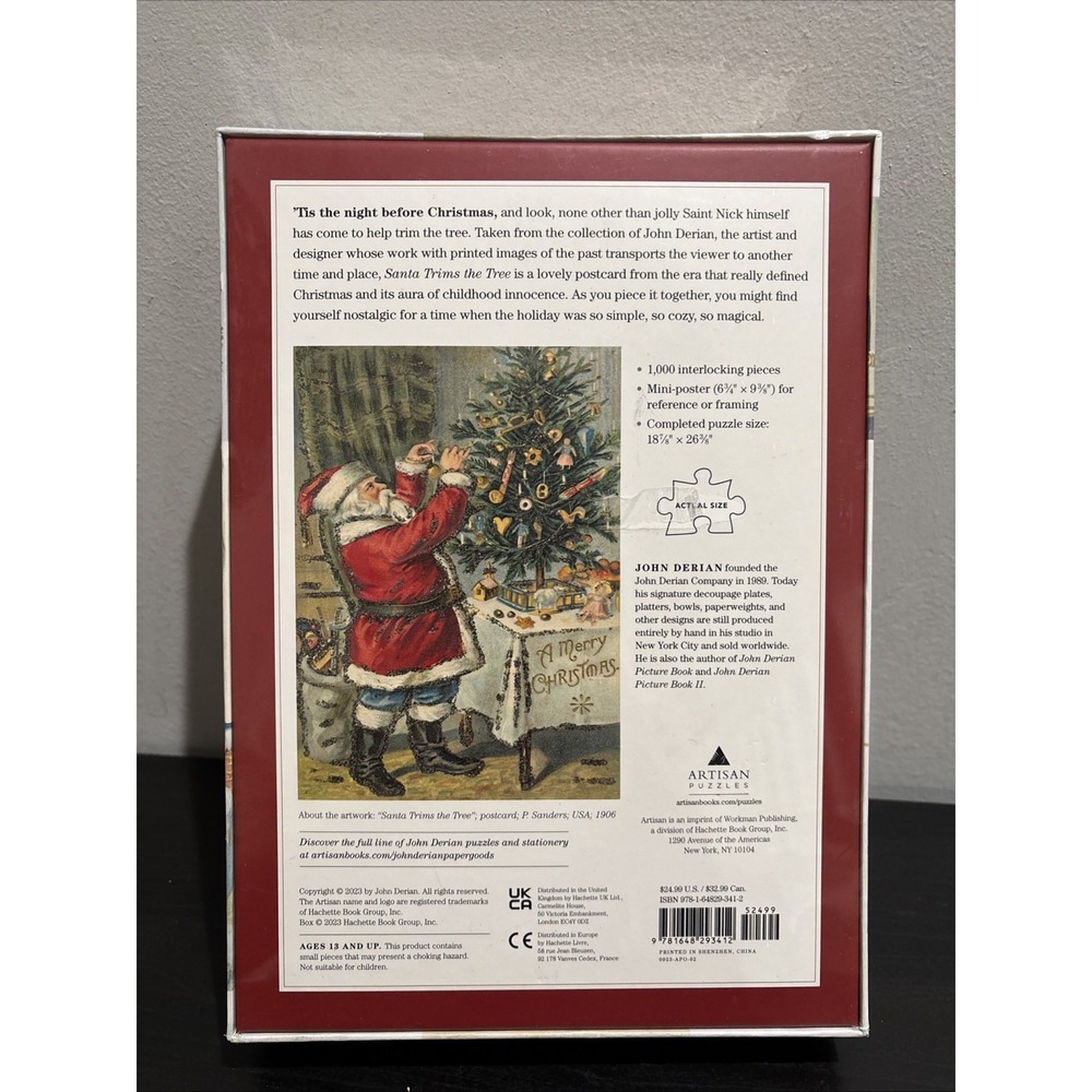 Santa Trims the Tree 1000 Piece Jigsaw Puzzle Artisan John Derian NEW SEALED - Picture 2 of 6